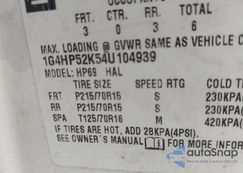 2004 Buick Lesabre Custom z USA, uszkodzony, nr VIN 1G4HP52K54U104939